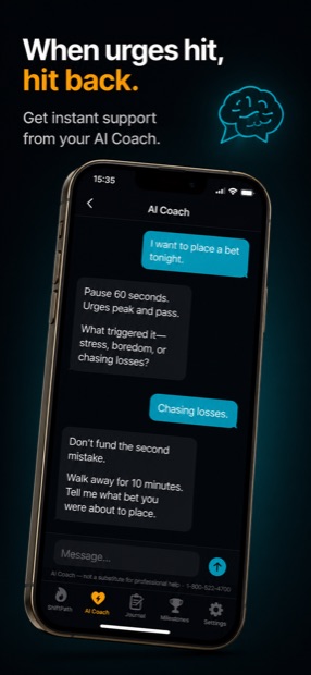 ShiftPath AI coach intercepting an urge to gamble